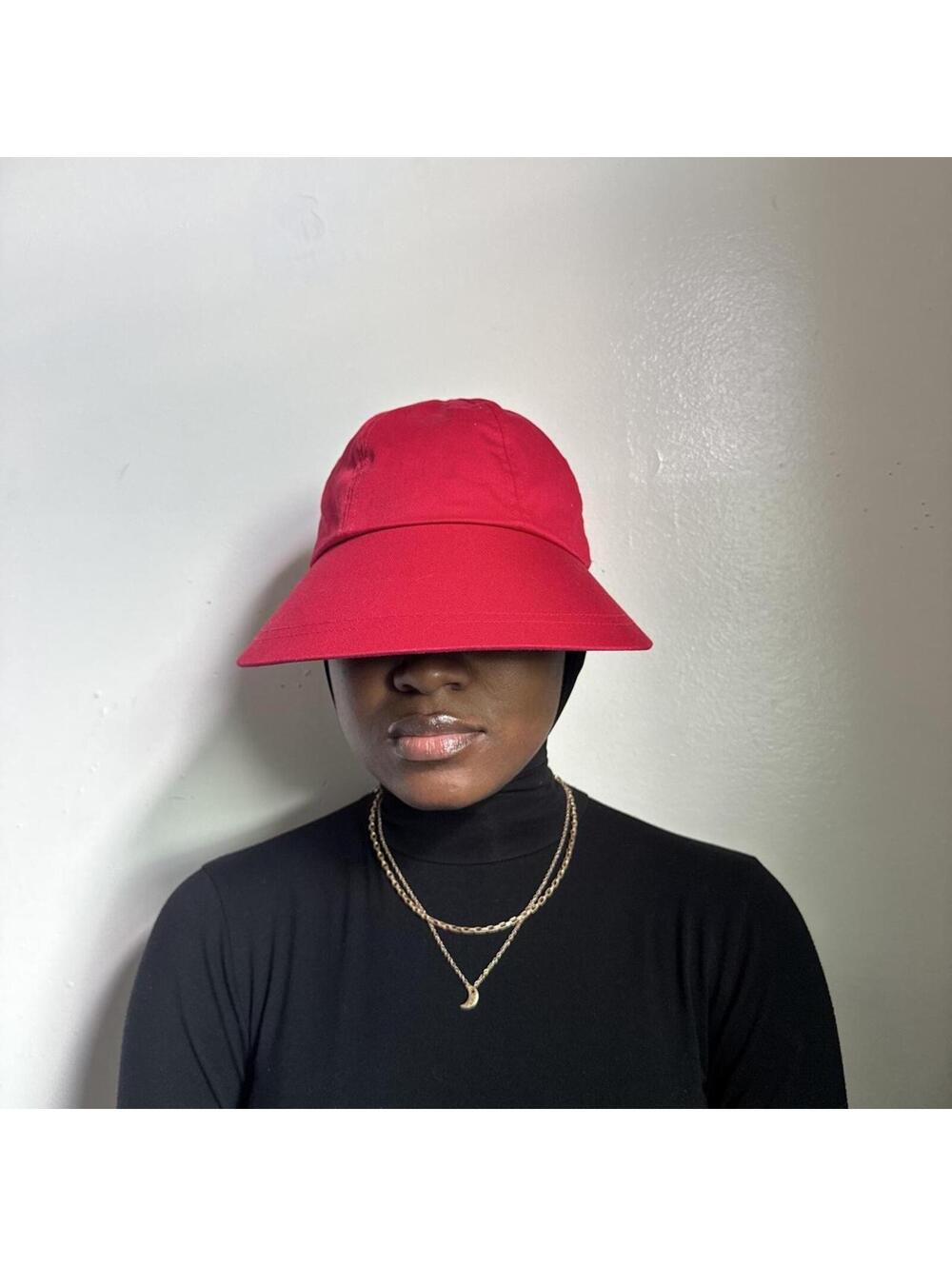 2000s Cherry Red Wide Brim Cotton Bucket Sun Hat Back Bow Fits Like One Size 24"